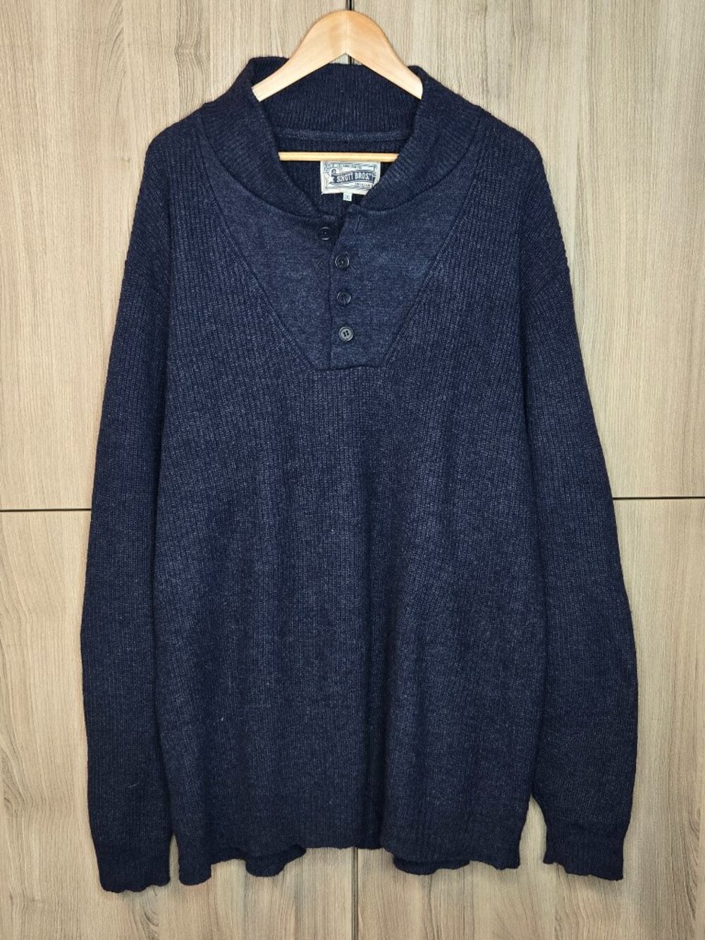 Schott Bros Wool Blend Shawl Collar Sweater Mens Navy Blue Hand Crafted 2XL